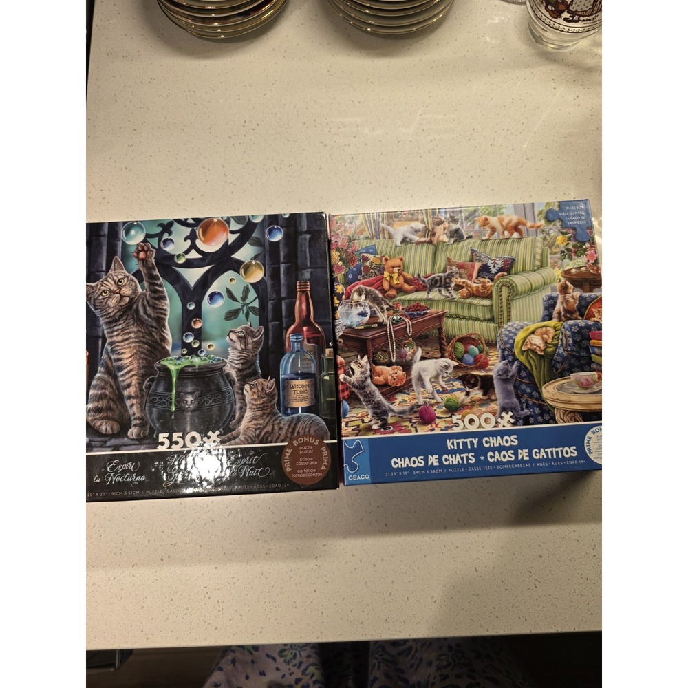Caeco CATS Puzzles Lot of 2 Night Spirit & Kitty Chaos 550-500 Pcs. Complete - Picture 1 of 15